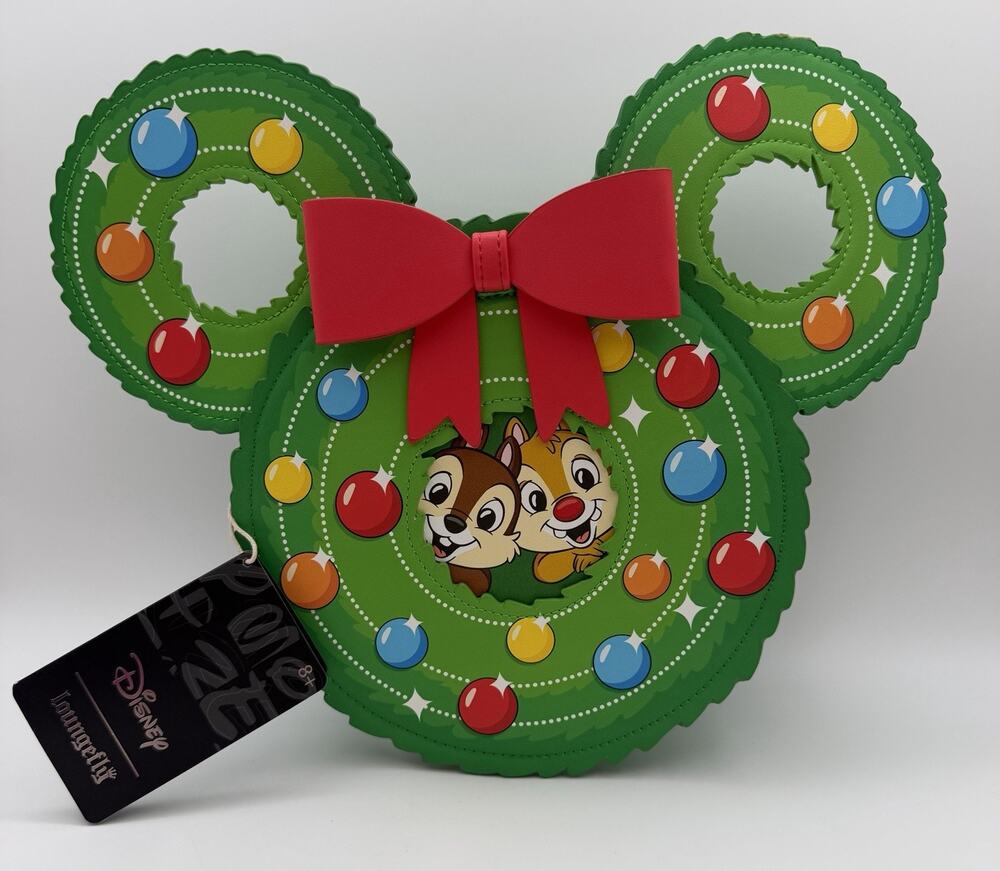 Disney Loungefly Chip N Dale Christmas Edition Figural Wreath Crossbody Bag New